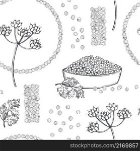 Hand-drawn coriander seeds. Vector seamless pattern.. Vector pattern with coriander seeds.
