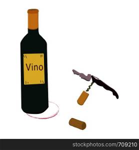 Hand drawn corkscrew illustration on white background. Wine cork screw, bottle opener equipment. Design element isolated on white background. Vector illustration.