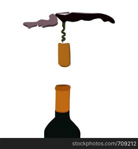 Hand drawn corkscrew illustration on white background. Wine cork screw, bottle opener equipment. Design element isolated on white background. Vector illustration.
