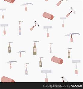 Hand drawn corkscrews and bottle of wines on light background seamless pattern. illustration.. Hand drawn corkscrews and bottle of wines on light background seamless pattern