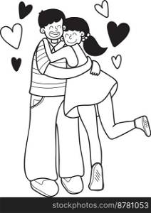 Hand Drawn couple men and women hugging illustration isolated on background