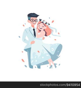 Hand Drawn couple with lovely wedding in flat style isolated on background