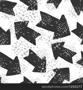 Hand drawn creative black arrow ink seamless pattern on white background. Design for book covers, wallpapers, graphic art, wrapping paper and textile fabric. Vector illustration. Hand drawn creative black arrow ink seamless pattern on white background.