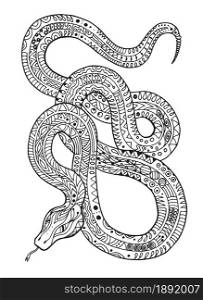Hand drawn creative snake vector artistic illustration.