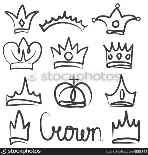 Hand drawn crowns logo and icon design set collection