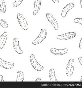 Hand drawn cucumbers on white background. Vector seamless pattern