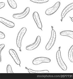 Hand drawn cucumbers on white background. Vector seamless pattern.. Sketch vegetables. Vector pattern.