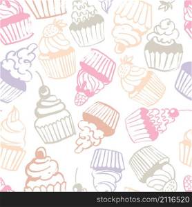 Hand drawn cupcakes. Vector seamless pattern