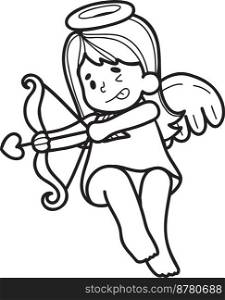 Hand Drawn Cupid is shooting an arrow illustration isolated on background