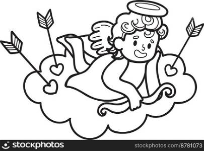 Hand Drawn cupid with clouds illustration isolated on background