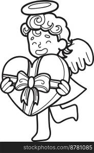 Hand Drawn cupid with heart illustration isolated on background