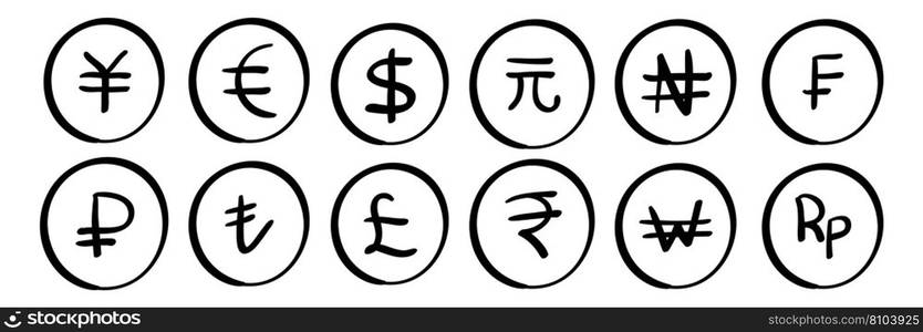 Hand drawn currency symbol Royalty Free Vector Image