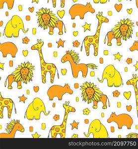 Hand drawn cute animals.Vector seamless pattern.. pattern with cute animals.