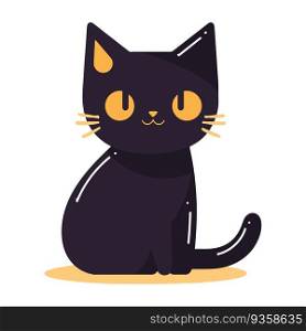 Hand Drawn cute black cat in flat style isolated on background