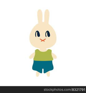 Hand drawn cute bunny in flat style. Perfect for T-shirt, logo and print. Childish isolated vector illustration for decor and design.