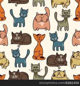 Hand drawn cute cats seamless pattern - pets seamless background. Vector illustration. Hand drawn cute cats seamless pattern - pets seamless background
