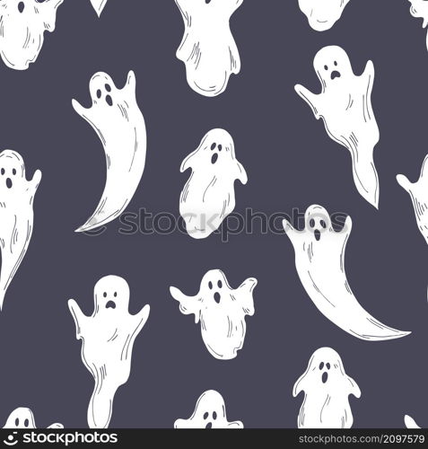 Hand drawn cute halloween ghosts . Vector seamless pattern.. Cute halloween ghosts . Vector pattern.