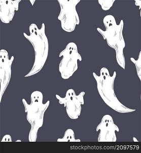 Hand drawn cute halloween ghosts . Vector seamless pattern.. Cute halloween ghosts . Vector pattern.
