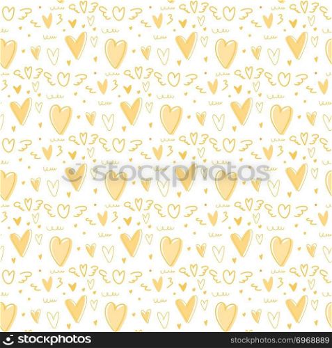 Hand drawn cute heart pattern background. Vector Illustration.