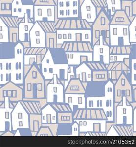 Hand drawn cute houses. Vector seamless pattern.. Hand drawn houses on white background