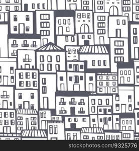 Hand-drawn cute  houses.  Vector  seamless pattern.. Vector pattern with  houses. 