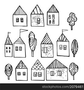 Hand drawn cute houses. Vector sketch illustration.