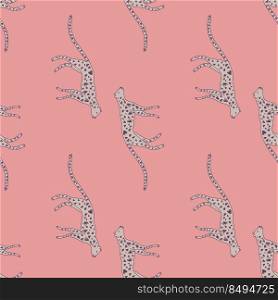 Hand drawn cute leopard seamless pattern. Doodle cheetah endless wallpaper. Wild animals background. Design for fabric, textile, wrapping, illustration. Hand drawn cute leopard seamless pattern. Doodle cheetah endless wallpaper.