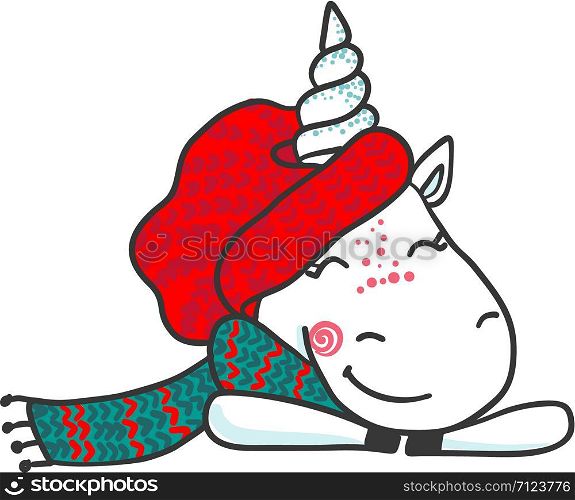 Hand drawn Cute magic winter Unicorn isolated on white background. Cartoon fantasy animal. Dream symbol. Design element for greeting cards, t-shirt and other. Vector illustration.