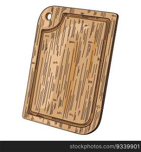 Hand drawn cutting rectangular wooden board. Barbecue serving board. Kitchen utensils sketch. Engraving style. Vintage vector illustration. Design for menu, cafe or restaurant. Hand drawn cutting rectangular wooden board. Barbecue serving board. Kitchen utensils sketch. Engraving style.