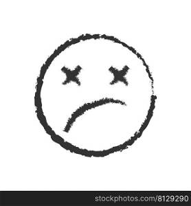 Hand drawn dead emoji icon. Error 404 face illustration symbol. Sign avatar sticker vector.
