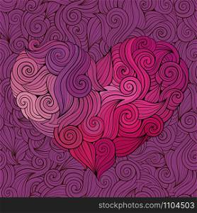 Hand drawn decorative curled graphics vector heart background. Hand drawn curled graphics vector heart background