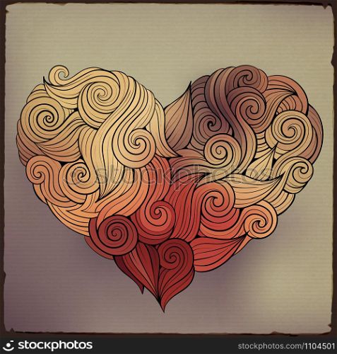 Hand drawn decorative curled graphics vector heart. Hand drawn curled vector heart