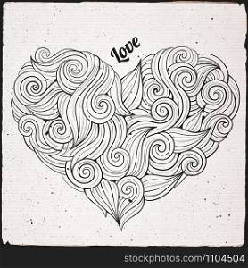 Hand drawn decorative curled graphics vector heart. Hand drawn curled vector heart