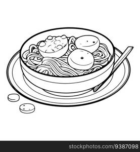 Hand Drawn delicious noodles in doodle style isolated on background