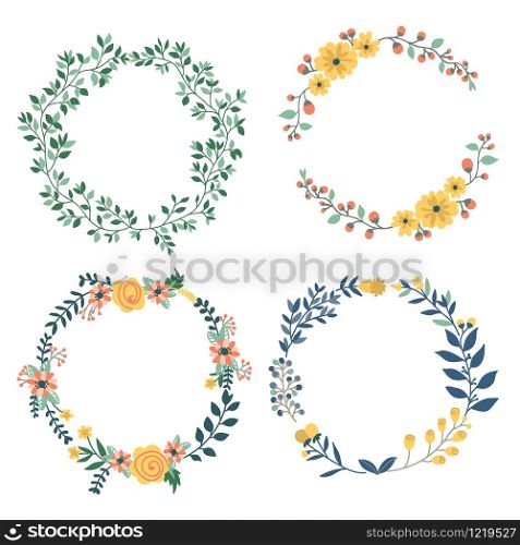 Hand drawn design of colorful floral wreaths elements set. For invitation and wedding card.Vector illustration design.