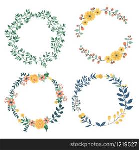 Hand drawn design of colorful floral wreaths elements set. For invitation and wedding card.Vector illustration design.