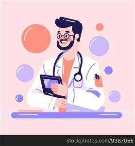 Hand Drawn doctor character in flat style isolated on background