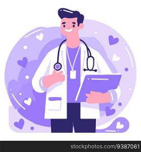 Hand Drawn doctor character in flat style isolated on background