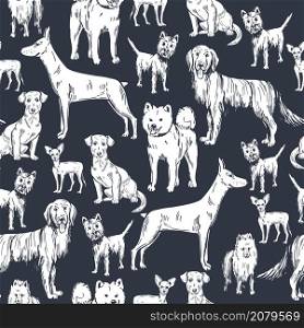 Hand drawn dogs. Vector seamless pattern