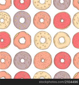 Hand drawn donuts. Vector seamless pattern. Vector pattern with bakery products.
