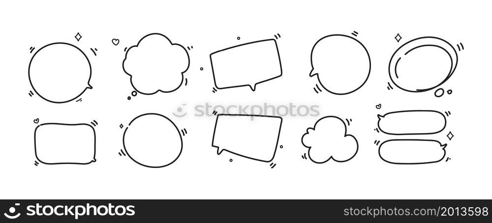 Hand drawn Doodle blank speech bubble set