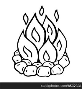 Hand drawn doodle c&fire on stones. Vector Outline bonfire clipart. Simple child illustration. Outline. Hand drawn doodle c&fire on stones. Vector Outline bonfire clipart. Simple child illustration. Outline.