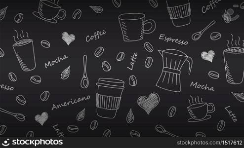 Hand drawn doodle coffee background, vector illustration