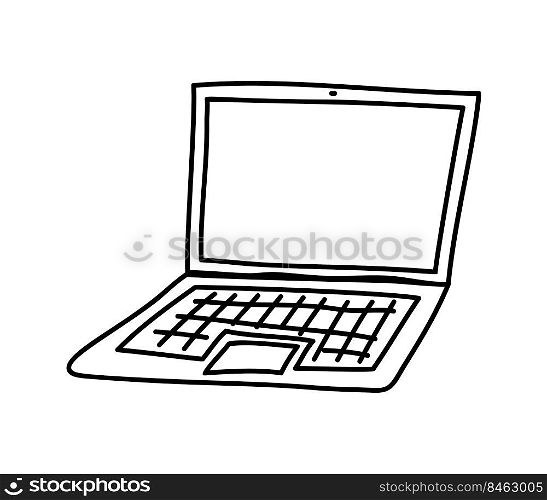 Hand drawn Doodle computer laptop icon in vector on lines isolated on a white background.. Hand drawn Doodle computer laptop icon in vector on lines isolated on a white background
