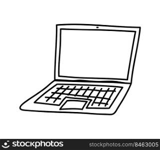 Hand drawn Doodle computer laptop icon in vector on lines isolated on a white background.. Hand drawn Doodle computer laptop icon in vector on lines isolated on a white background