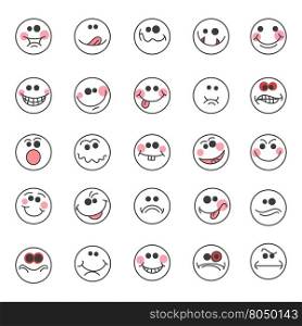 Hand drawn doodle emoticons. Hand drawn various expressions or vector doodle emoticons