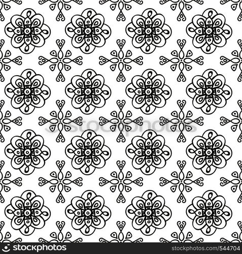 Hand-drawn doodle floral seamless pattern. Vector illustration