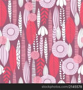 Hand drawn doodle flowers. Vector seamless pattern