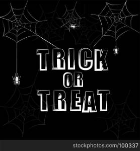 Hand drawn doodle letters, bat and spider web. Trick or treat isolated quote and Halloween design elements. Hand drawn doodle letters, spider web for poster