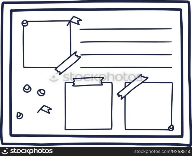 Hand drawn doodle of pin board needles and empty Vector Image